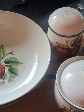 White Ceramic Dinnerware Set with Red Apple Motif